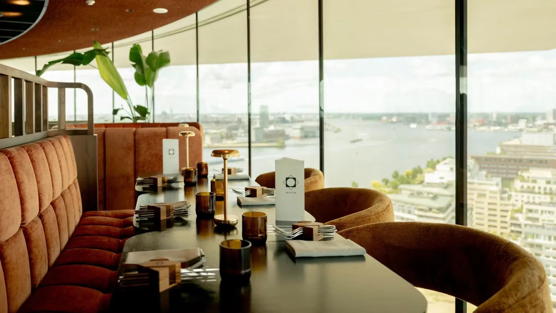 The dining room at MOON in the A'DAM Tower, Amsterdam