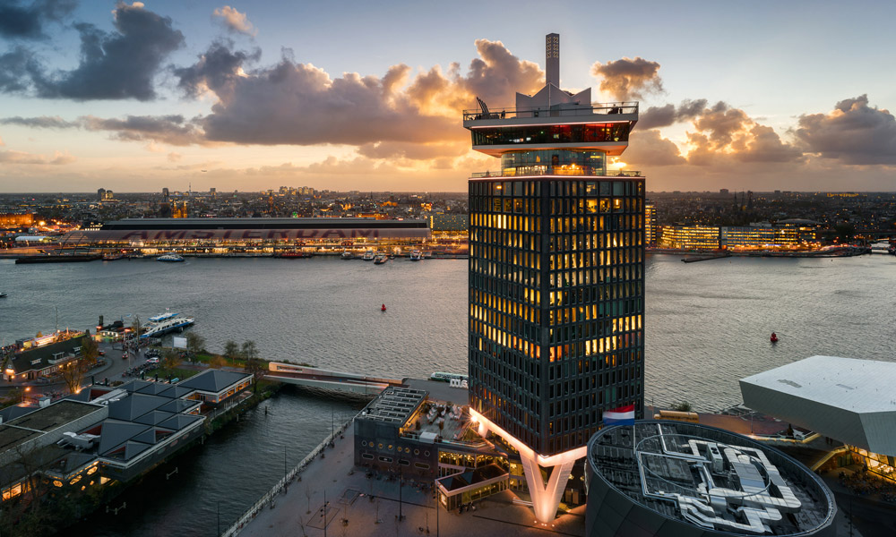 The A'DAM Tower above the IJ in Amsterdam
